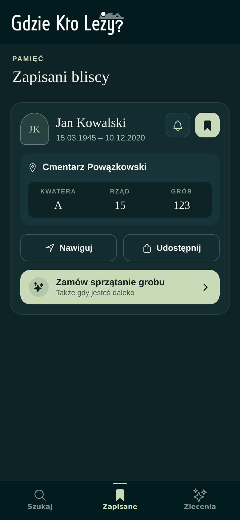Lista zapisanych bliskich