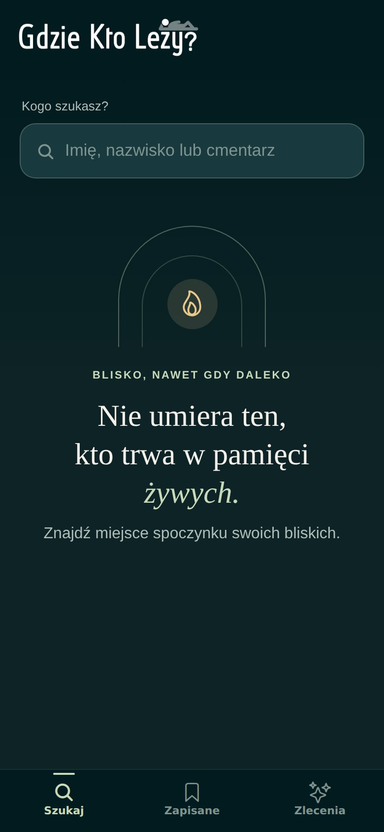 Ekran startowy aplikacji z wyszukiwarką